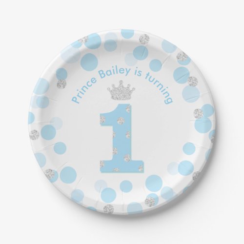 Little Prince Blue Silver 1st Birthday Party Paper Paper Plates