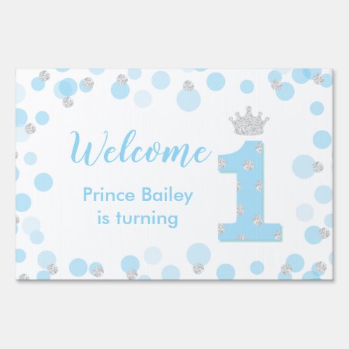 Little Prince Blue Silver 1st Birthday Party Yard Sign