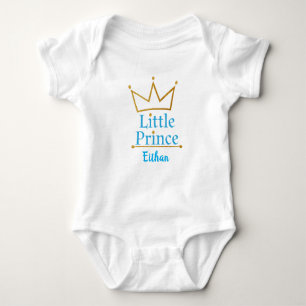 Little Prince Blue text and Gold Crown Baby Bodysuit