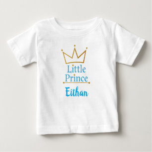 Little Prince Blue text and Gold Crown Baby T-Shirt