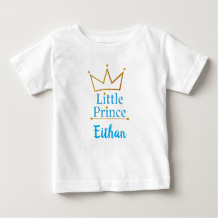 Little Prince Blue text and Gold Crown Baby T-Shirt