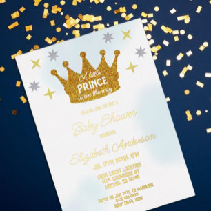 Little Prince Boy Baby Shower Foil Invitation