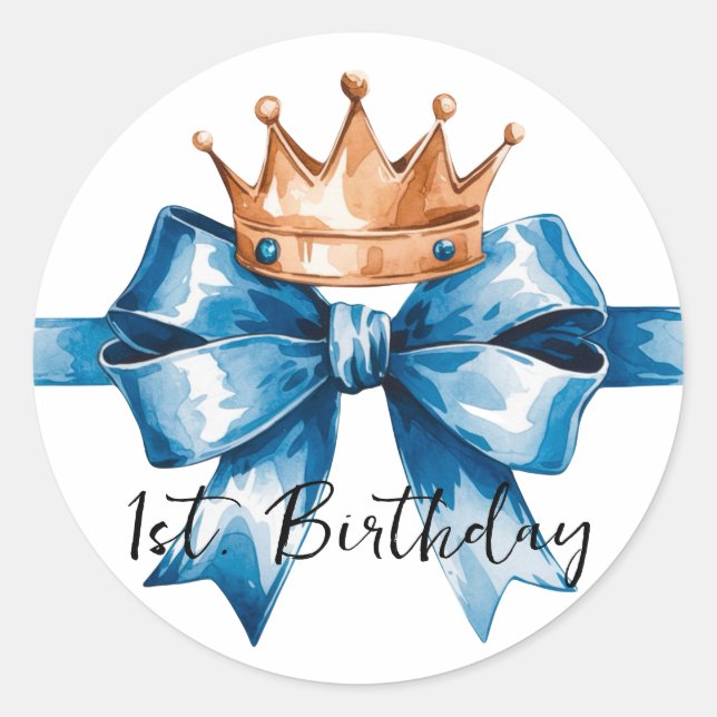 Little Prince Boy's First Birthday Party Classic Round Sticker (Front)