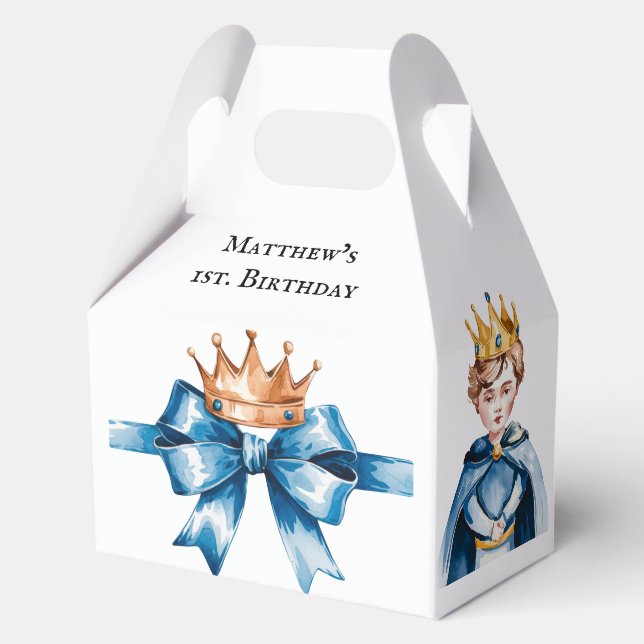 Little Prince Boy's First Birthday Party Favor Boxes (Front)