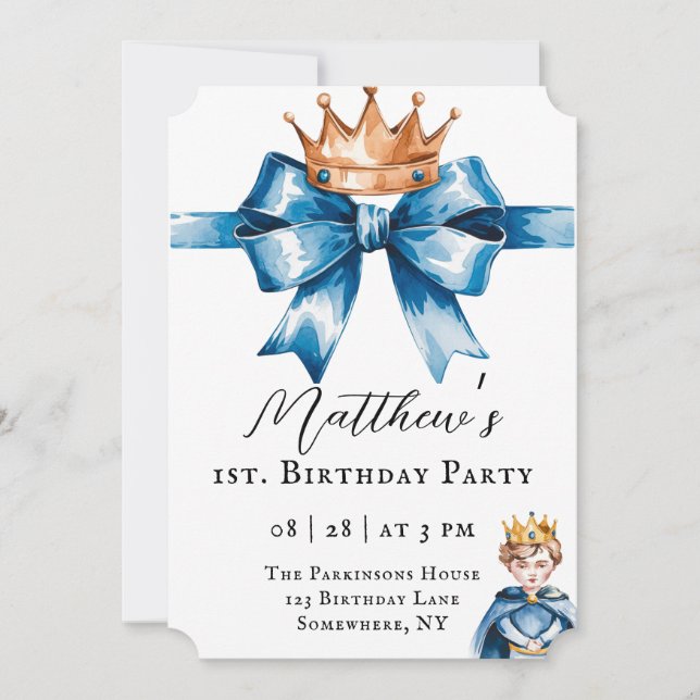 Little Prince Boy's First Birthday Party Invitation (Front)