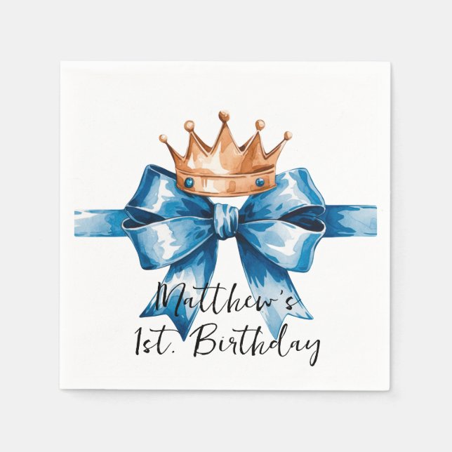 Little Prince Boy's First Birthday Party Napkins (Front)