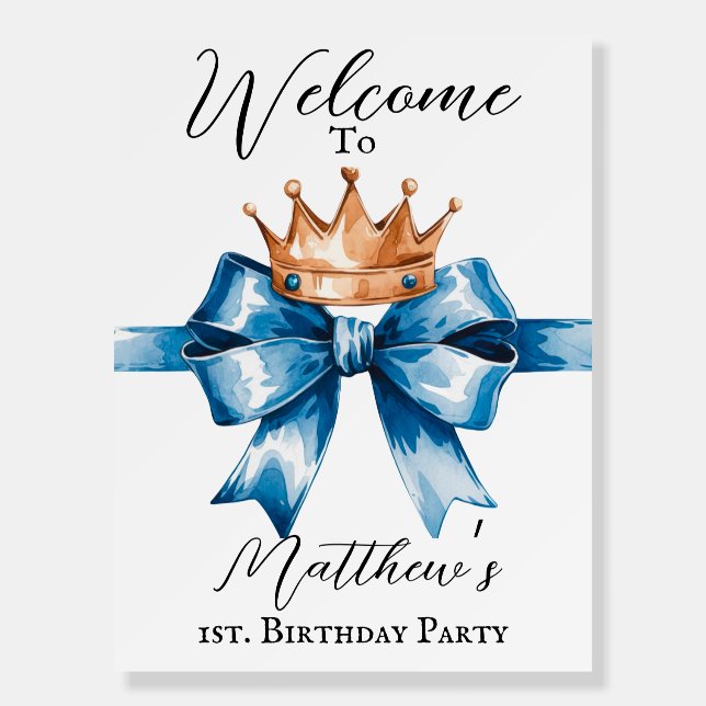 Little Prince Boy's First Birthday Welcome Sign (Front)