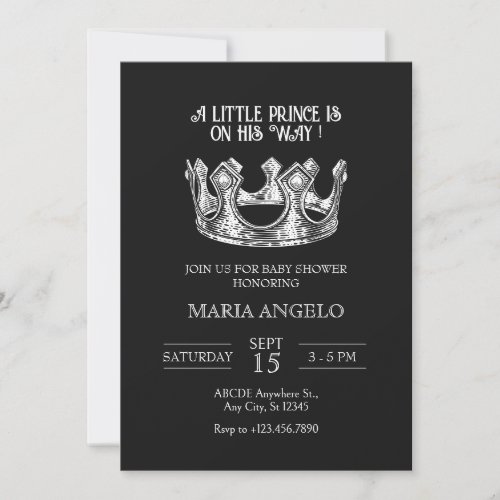 LITTLE PRINCE CROWN Baby Shower Invitation