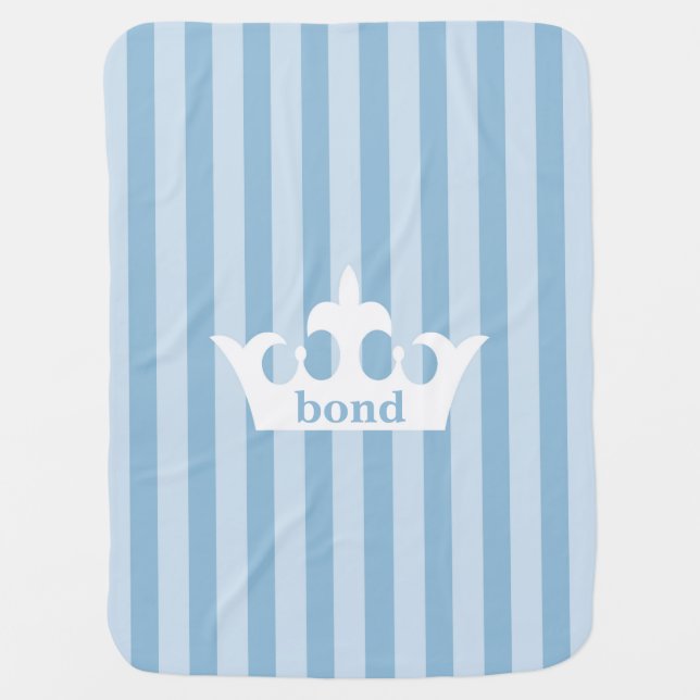 Little Prince Crown Blue Striped Baby Blanket (Front)