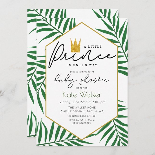 Little Prince Crown Leaf Baby Shower Invitation (Front/Back)