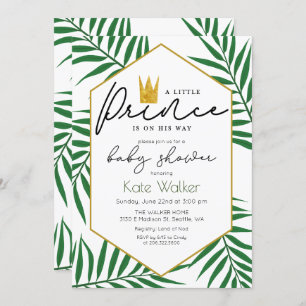 Little Prince Crown Leaf Baby Shower Invitation