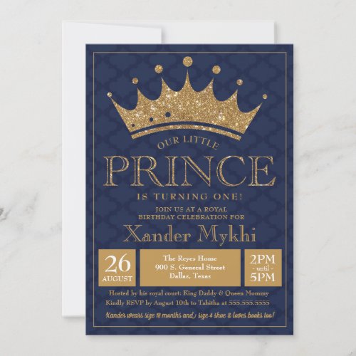 Little Prince Crown Royal Boy Birthday Invitation