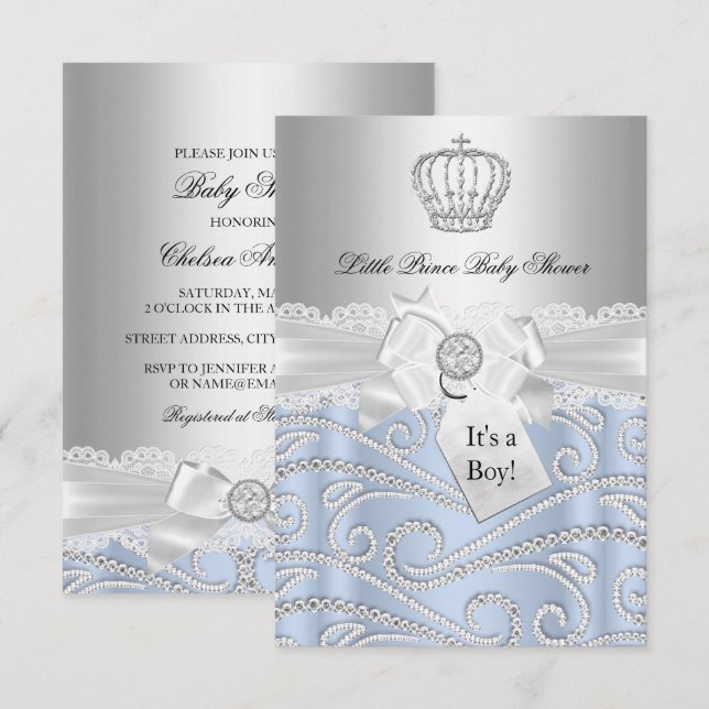 Little Prince Diamond Crown Baby Shower Invitation (Front/Back)