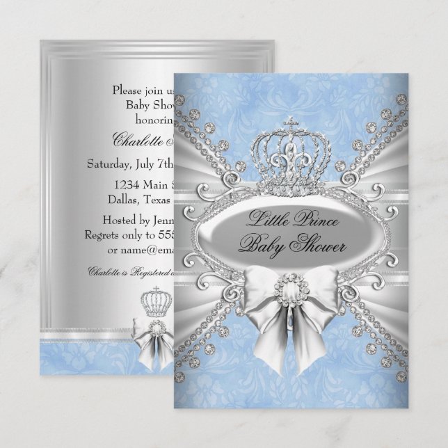 Little Prince Diamond Crown Baby Shower Invite (Front/Back)