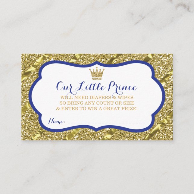 Little Prince Diaper Raffle Ticket, Faux Glitter Enclosure Card (Front)