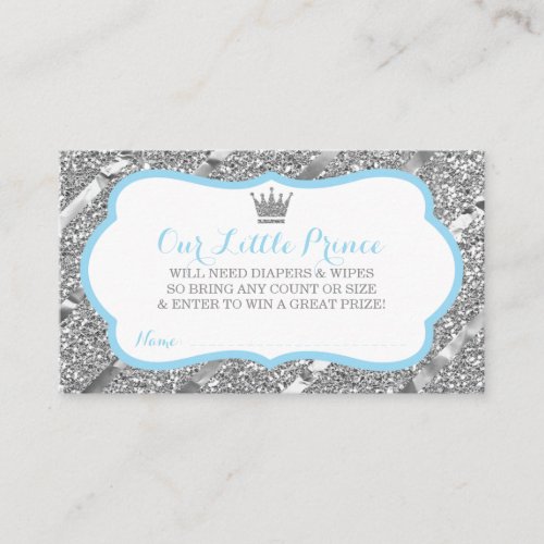 Little Prince Diaper Raffle Ticket Faux Glitter Enclosure Card