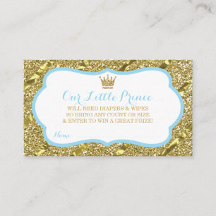 Little Prince Diaper Raffle Ticket, Faux Glitter Enclosure Card