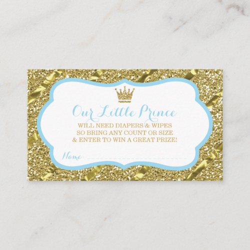 Little Prince Diaper Raffle Ticket Faux Glitter Enclosure Card