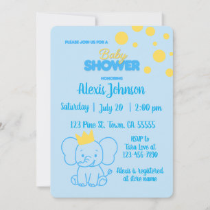 Little Prince Elephant Baby Shower Invitation