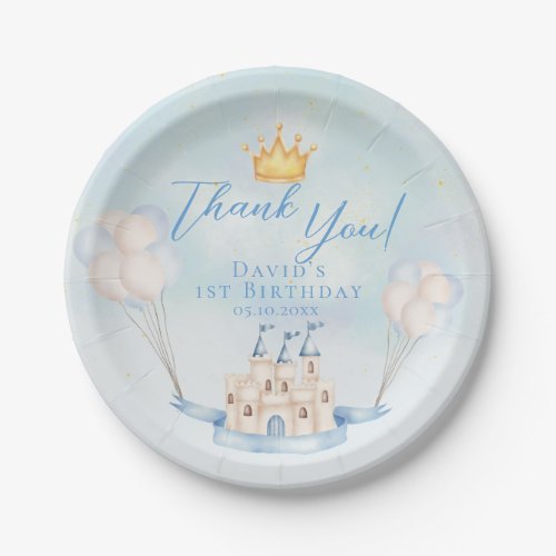 Little Prince Fairytale Castle Crown 1st Birthday Paper Plates