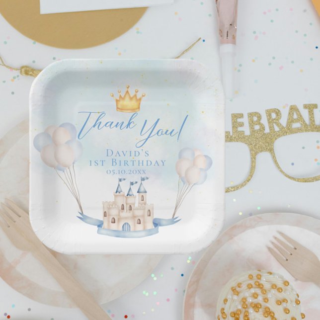 Little Prince Fairytale Castle Crown 1st Birthday Paper Plates (Creator Uploaded)