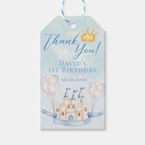 Little Prince Fairytale Crown Birthday Thank You Gift Tags