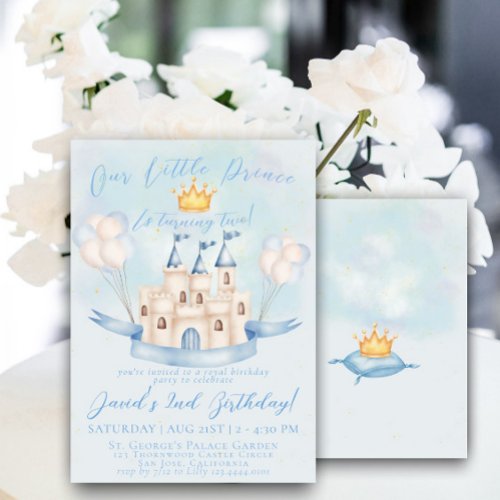 Little Prince Fairytale Gold Crown 2nd Birthday Invitation