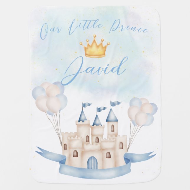 Little Prince Fairytale Gold Crown shower Birthday Baby Blanket (Front)