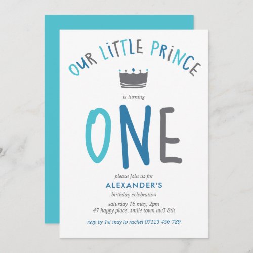 Little Prince First Birthday Blue Party Invitation
