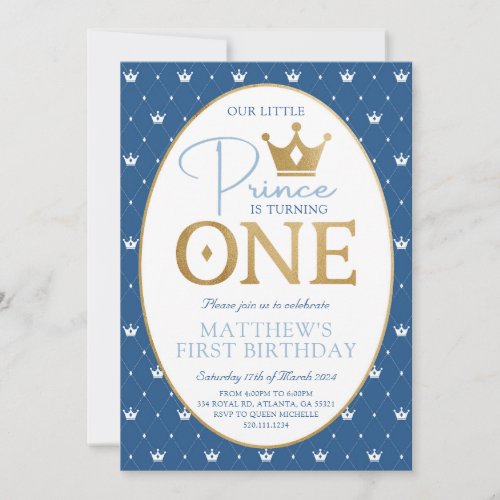 Little Prince First Birthday Party Invitation