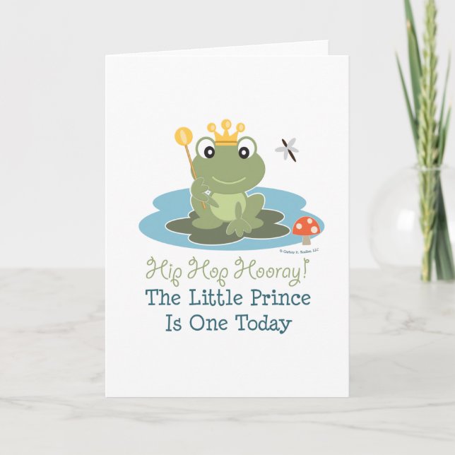Little Prince Frog 1st Birthday Greeting Card (Front)