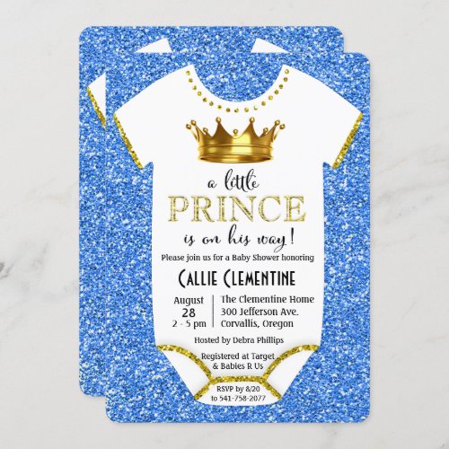 Little Prince Glitter Baby Shower Invitation