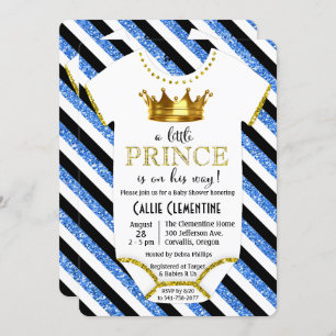 Little Prince Glitter Baby Shower Invitation