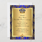 Little Prince Gold Blue Crown Baby Shower Invite