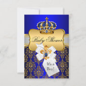 Little Prince Gold Blue Crown Baby Shower Invite (Front)