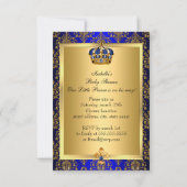 Little Prince Gold Blue Crown Baby Shower Invite (Back)