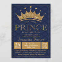 Little Prince Gold Crown Baby Shower Invitation