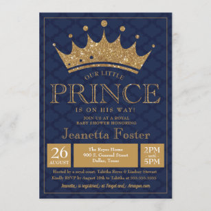 Little Prince Gold Crown Baby Shower Invitation