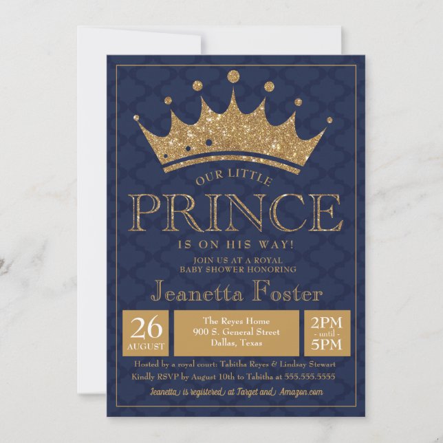 Little Prince Gold Crown Baby Shower Invitation (Front)