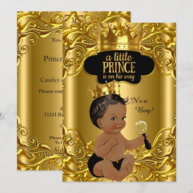 Little Prince is on his way Baby Shower Ethnic Invitation (Front/Back)
