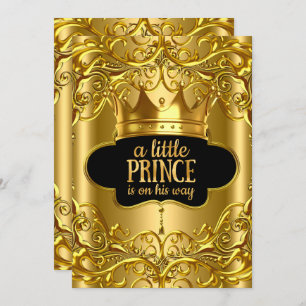 Little Prince is on his way Baby Shower Golden Invitation