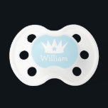 Little Prince Light Blue Baby Boy Custom Monogram Pacifier<br><div class="desc">Stylish custom baby pacifier for your little prince features a crown with star accent and text that can be personalized with baby's first name or other wording.  Makes a great baby shower gift or gift for a new mother.  Light blue and white design colors.</div>