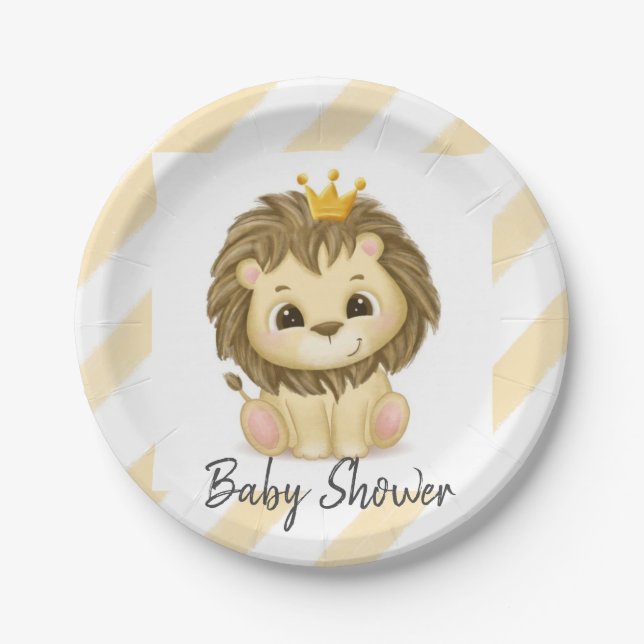 Little Prince Lion Boy Baby Shower Paper Plates (Front)