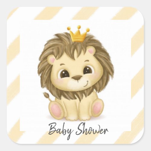 Little Prince Lion Boy Baby Shower Square Sticker