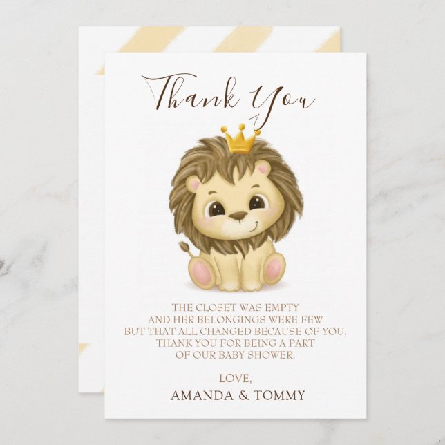 Little Prince Lion Boy Baby Shower Thank You (Front/Back)