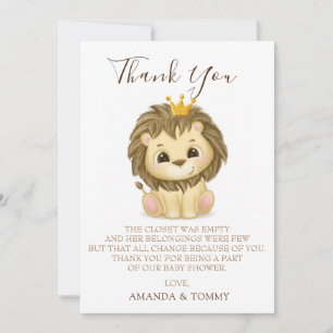 Little Prince Lion Boy Baby Shower Thank You Card