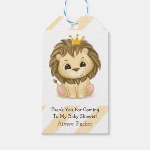 Little Prince Lion Boy Baby Shower Thank You Gift Tags