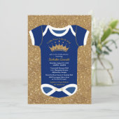 Little Prince Navy Blue & Royal Gold Baby Shower Invitation (Standing Front)