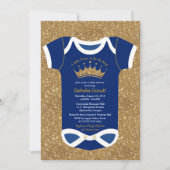 Little Prince Navy Blue & Royal Gold Baby Shower Invitation (Front)