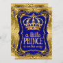 Little Prince on his way Baby Shower Gold Blue Invitation